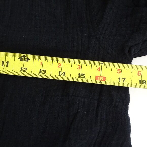 LOGO Lori Goldstein Black Button Front Gauze Top Women Size XXS Pockets Raw Hem - Picture 8 of 10